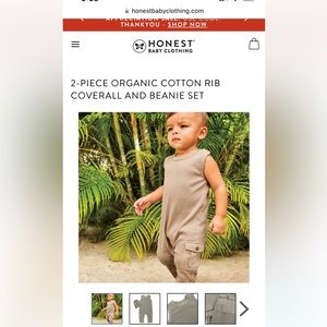 Honest baby clothing 2 piece coverall beanie nwt khaki organic cotton 6-9m